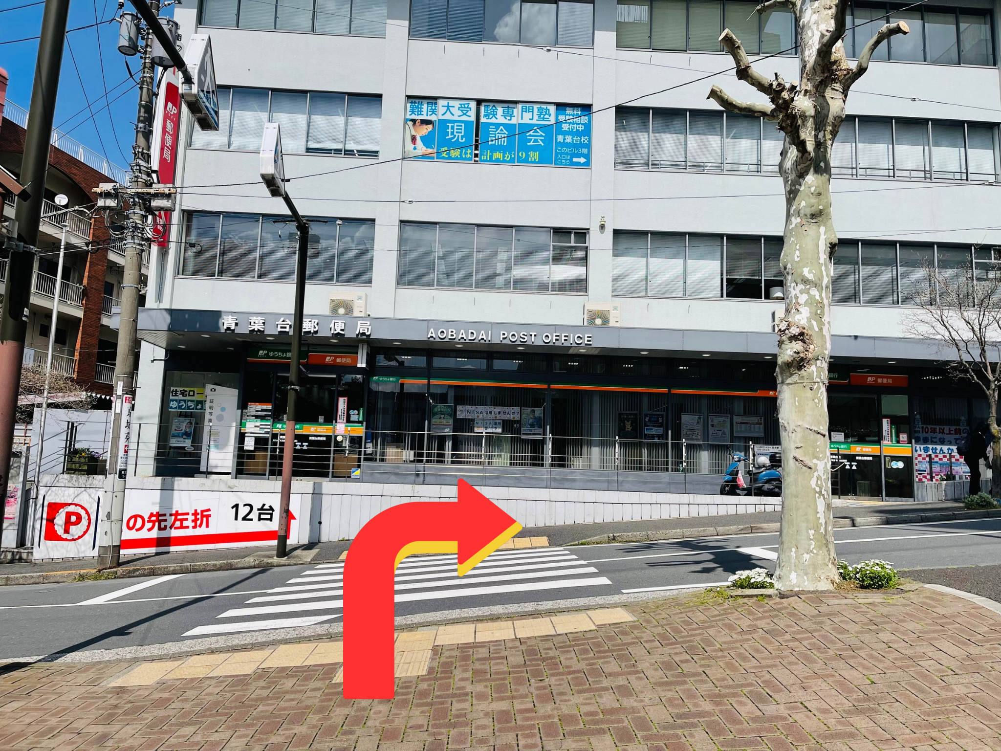 青葉台駅からの道順 ステップ5:横断歩道を渡って右へ